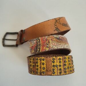 Vintage Ed Hardy Y2K Studded Tattoo Graphic Leather Belt